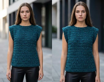 Patrón de top de crochet con mangas cortas texturizadas, fácil de usar para mujer (PDF)
