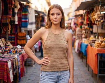Patrón de top de punto sin mangas estilo halter, ajustado, minimalista, para mujer, ideal para el verano (PDF)