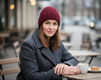Knitted Beanie Pattern PDF Ribbed Hat Easy Knit Beanie Cozy Winter Hat