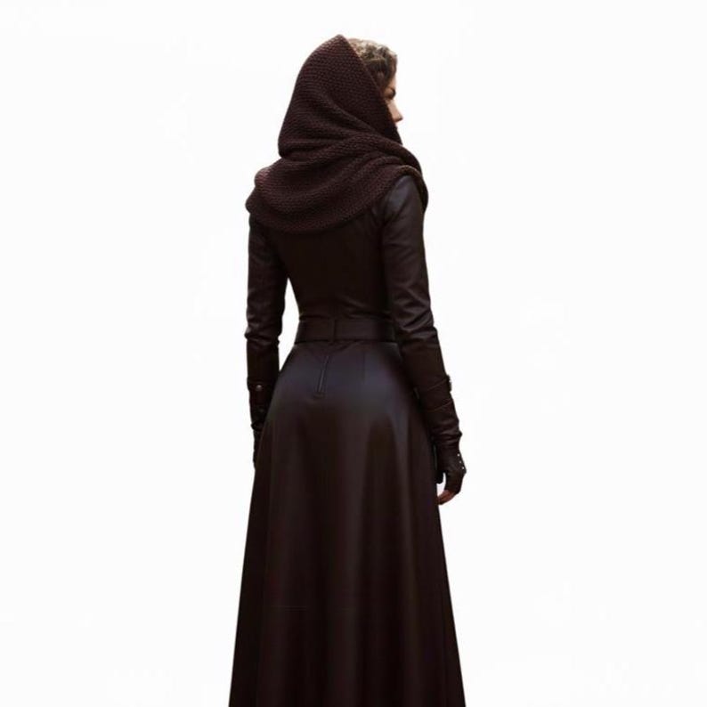 Disfraz de cazadora de cuero personalizado para mujer, vestido de guerrera medieval, atuendo de armadura de fantasía, vestido de LARP para cosplay con cinturón, capa y brazaletes. imagen 6