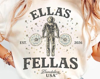 Comfort Colors Ella's Fellas T-Shirt, Vintage Strongman Dandelion Shirt, Retro Weightlifter Graphic Tee, Whimsical Gym Apparel Gift