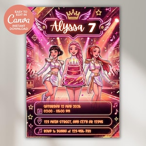 Kpop Birthday Invitation | Demon Hunter Theme | Girls Party | Editable Canva Template | Free Mobile Version | Instant Download