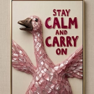 Väggkonst med mosaik av pärlemor, rosa gås | 3D-skugglåda "Var lugn och fortsätt" | Inramad pärlemorskulptur | Digital nedladdning