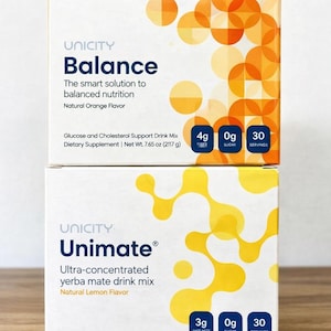 Combo Unicity Balance e Unimate | Sabores naturais de laranja e limão (Pacote combinado)