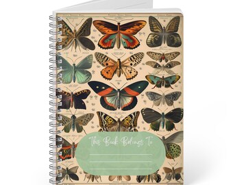Kolekcja Vintage Butterfly | Wielokolorowy dziennik tematyczny | A5, oprawa spiralna, miękka
