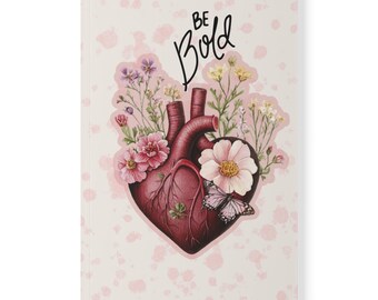 Kolekcja The Mending Heart | Notatnik "Be Bold" z kwiatowym, anatomicznym sercem, A5 | Notatnik w miękkiej oprawie, botaniczny wzór serca