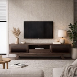 Modern Wooden TV Stand, Minimalist Entertainment Center, 78 Inch Media Console, Fits 85" TV