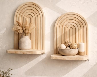 Estantería de pared arqueada de madera / Estantería de pared estilo boho / Estantería de arco de madera / Estantería de pared minimalista / Estantería de pared para plantas / Decoración del hogar estilo boho