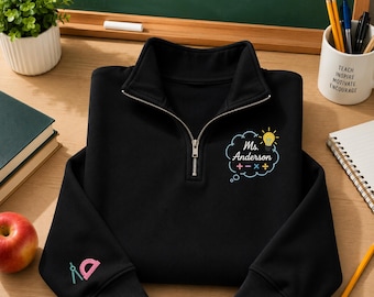 Personalized Math Teacher Quarter Zip, Custom Teacher Shirt, Math Teacher Design, Name Teacher Pullover, Back to School Gift