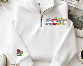 Aangepaste naam leraar kwartrits, esthetische trui ABC Apple Classroom, cadeau leraar waardering