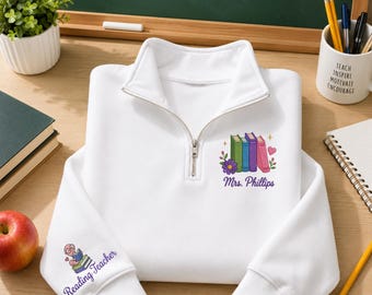 Reading Teacher Quarter Zip, Reading Teacher Gift, Personalized Reading Teacher, Book Lover Teacher, Literacy Teacher, Custom Teacher Gift