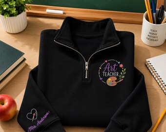 Personalized Art Teacher Quarter Zip, Embroidered Palette Pullover, Artist Teacher Sweatshirt, Back to School Teacher Gift