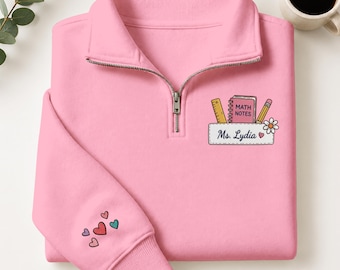 Gepersonaliseerde wiskundeleraar kwartrits, aangepaste naam leraar cadeau, grappig onderwijssweater, cadeau wiskundige
