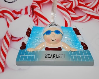 Personalized Female Swimmer Christmas Ornament