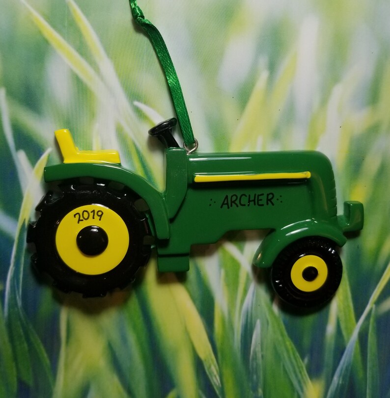 Personalized Construction Green Tractor Christmas Ornament Etsy