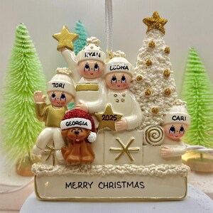 Personalized Family of 4 White Christmas Ornament with Optional Pet Dog Cat
