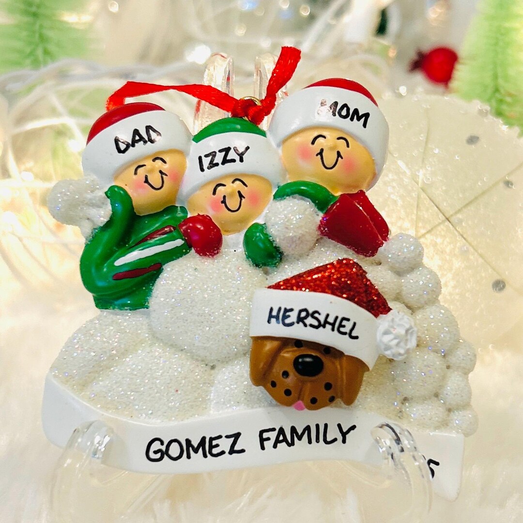 Personalized Snowball Family of 3 With Optional Pet Dog Cat Christmas ...