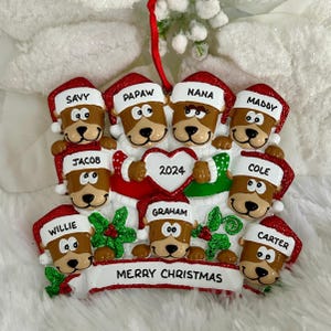 ON SALE! Personalized Brown Bear Family of 9 Christmas Ornament
