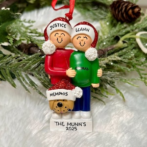Personalized Pregnant We&#39;re Expecting Christmas Ornament with Optional Pet Dog Cat