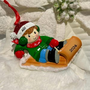 Personalized Boy on Sled Christmas Ornament