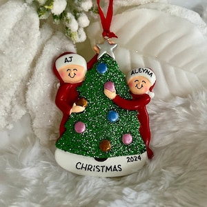 Personalized Decorating Tree Couple with Optional Pet Cat Dog Christmas Ornament