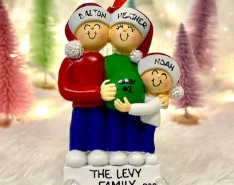 Personalized Pregnant Family 1 Child Christmas Ornament