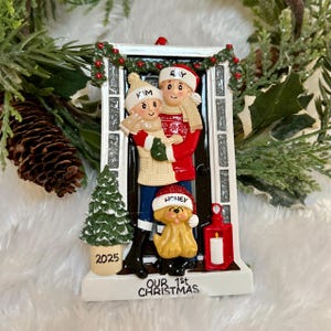 Personalized Farmhouse Couple Christmas Ornament with Optional Pet Dog Cat