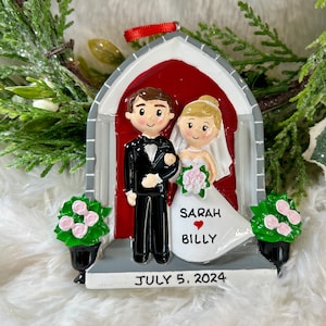 Personalized Wedding Couple in Front of Church Chapel Christmas Ornament