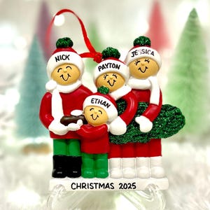 Personalized Family of 4 Carrying Christmas Tree Ornament With Optional ...