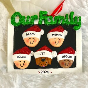 ON SALE! Personalized Our Family of 4 Light or Dark Skin Christmas Ornament with Optional Pet Dog Cat