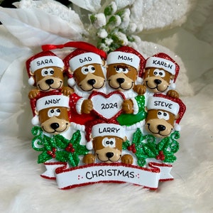 ON SALE! Personalized Brown Bear Family of 7 Christmas Ornament