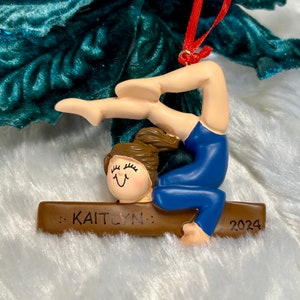 Personalized Brunette Gymnast on Balance Beam Christmas Ornament