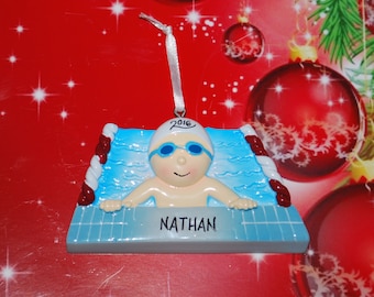 Personalized Male Swimmer Christmas Ornament