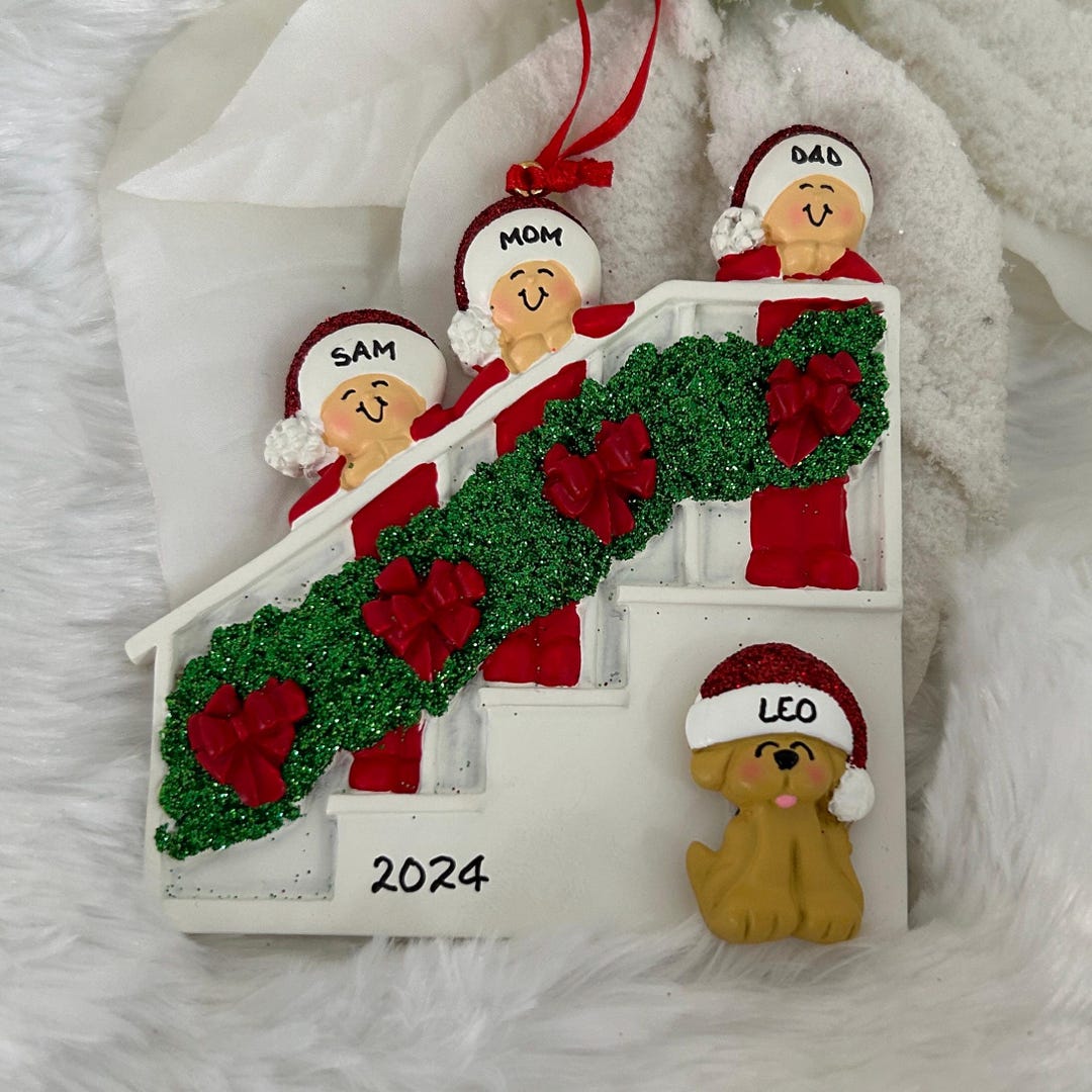 Personalized Family of 3 Christmas Bannister Ornament With Optional Pet ...