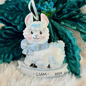 ON SALE! Personalized Baby Boy Llama Ornament