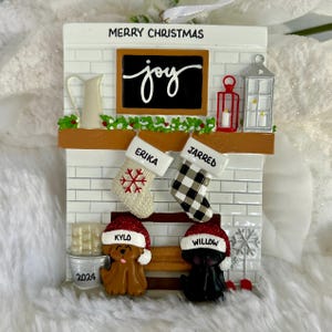 Personalized Farmhouse Mantel Couple Christmas Ornament with Optional Pet Dog Cat