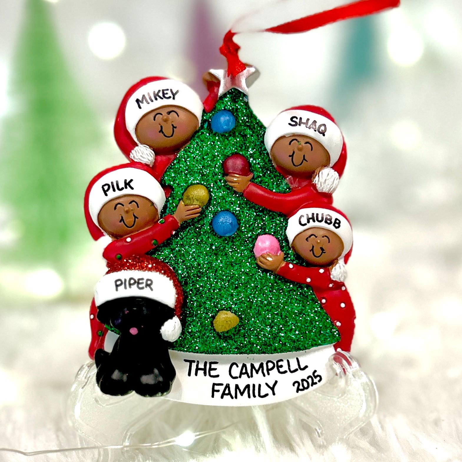 Personalized African American Dark Skin Family of 4 Decorating ...