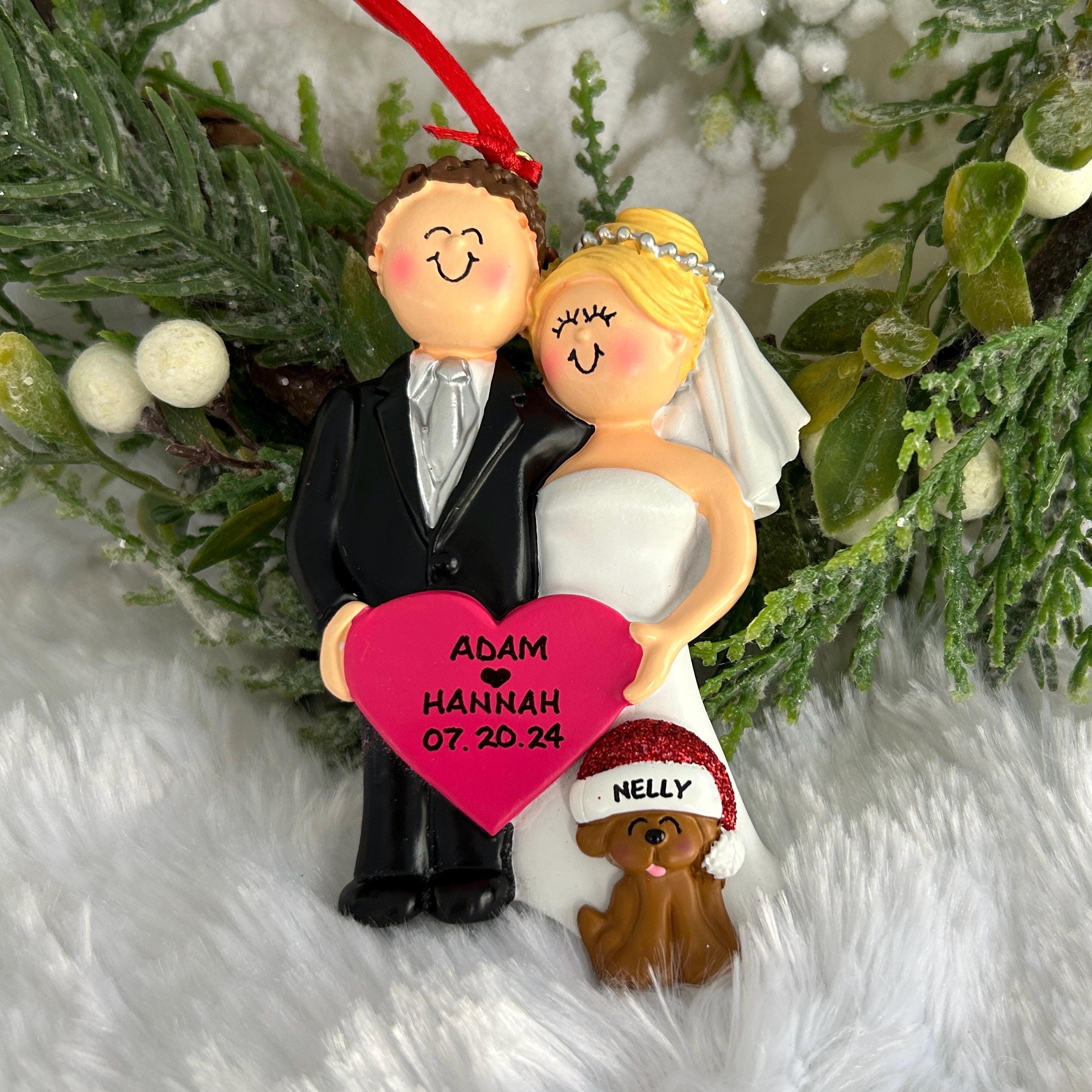 Personalized Blonde Bride Brown Hair Groom Wedding Couple With Optional Dog Cat Pet Christmas Ornament Etsy