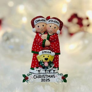 Personalized Pajama Family of 2 with Optional Pet Dog Cat Christmas Ornament