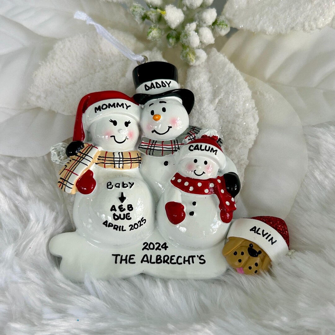 Pregnant Snowman Family 1 Child With Optional Pet Dog Cat Christmas ...