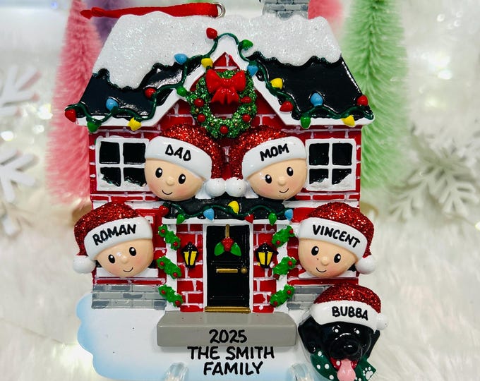 Personalized House Family of 4 Christmas Ornament With Optional Pet Dog ...