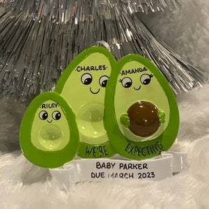 ON SALE! Pregnant We&#39;re Expecting Avocado Family 1 Child with Optional Pet Dog Cat Christmas Ornament