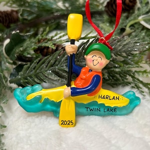 Personalized Boy on Kayak Christmas Ornament
