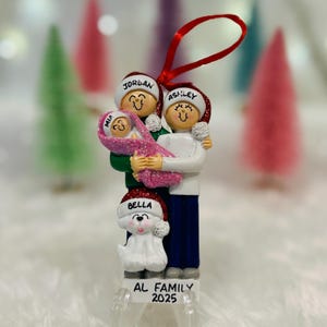 Personalized New Parents Baby Girl in Pink Swaddle Blanket Christmas Ornament with Optional Pet Dog Cat