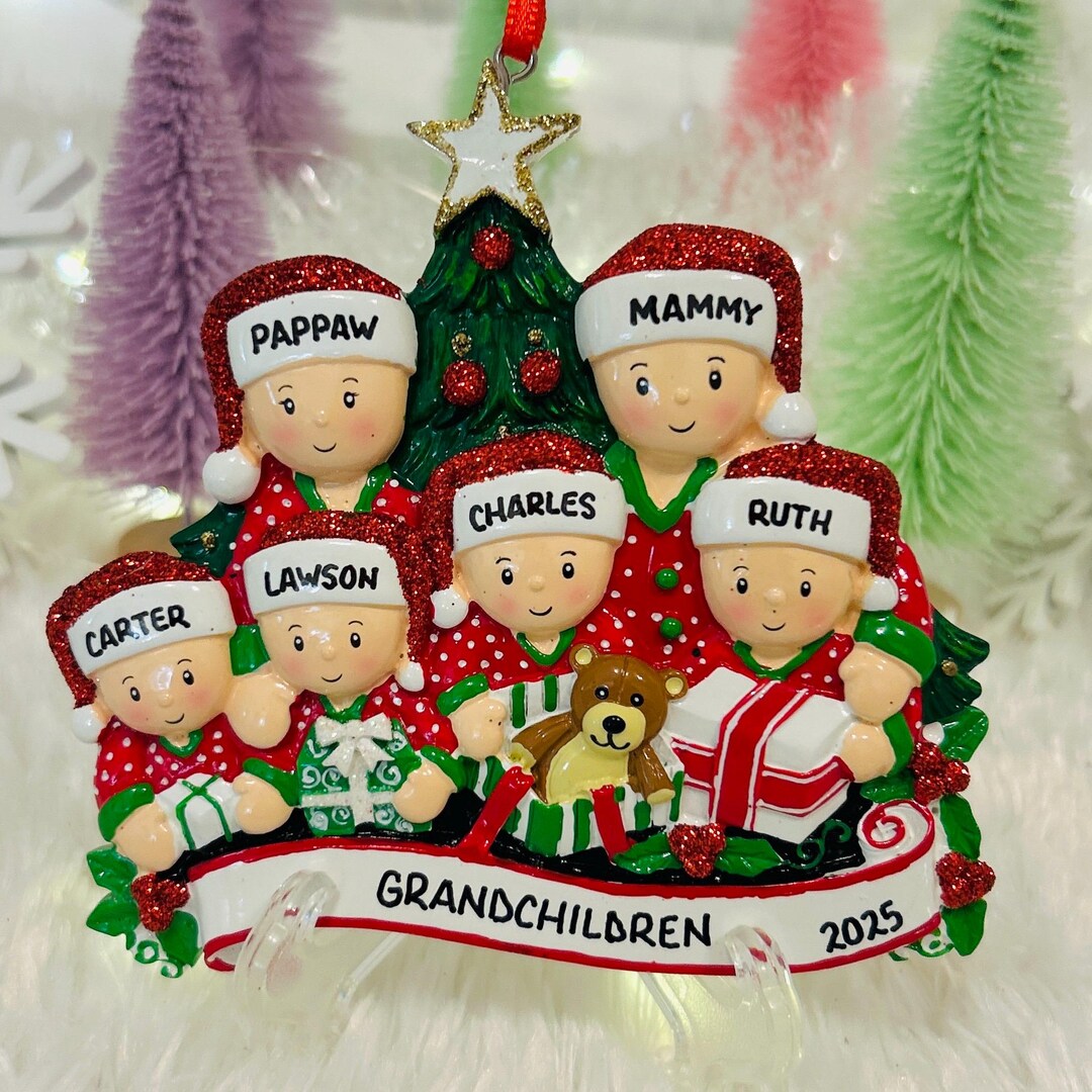 Personalized Family of 6 in Pajamas Opening Presents With Optional Pet ...