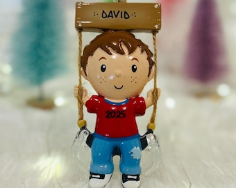 Personalized Boy on Swing Christmas Ornament