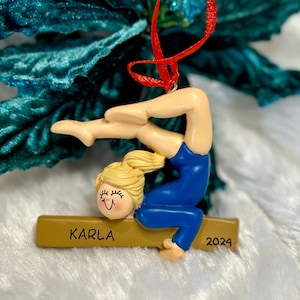 Personalized Blonde Gymnast on Balance Beam Christmas Ornament