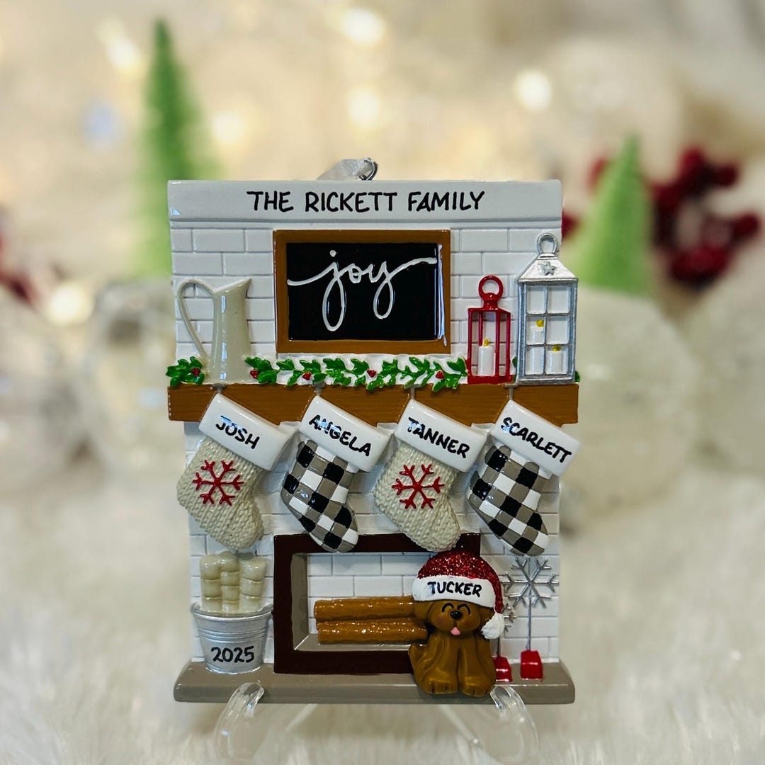 Personalized Farmhouse Mantel Family of 4 Christmas Ornament With ...