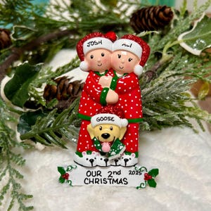 Personalized Pajama Family of 2 with Optional Pet Dog Cat Christmas Ornament
