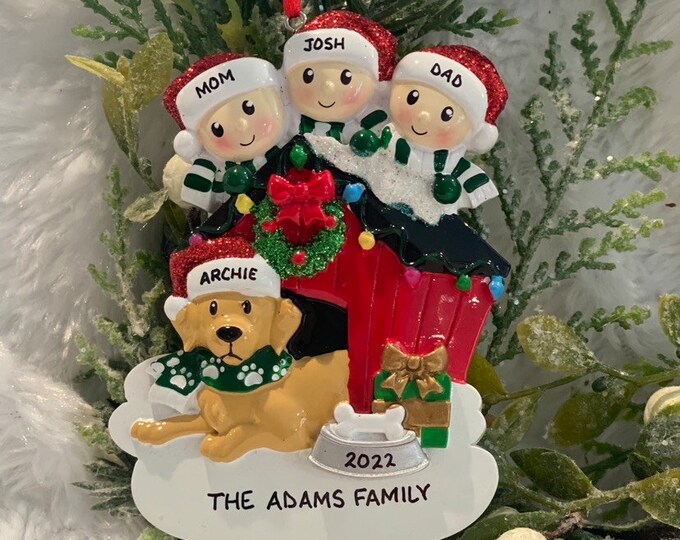 Personalized Family of 3 With Dog House Christmas Ornament - Etsy